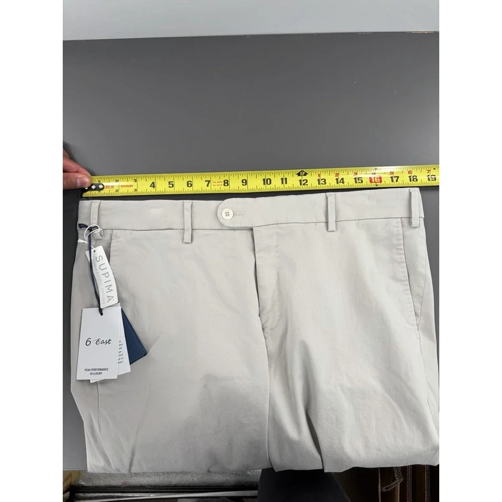 6 East Unhemmed Dress Pants Men Sz 36 Slim Fit Supima Sateen Performance Trouser